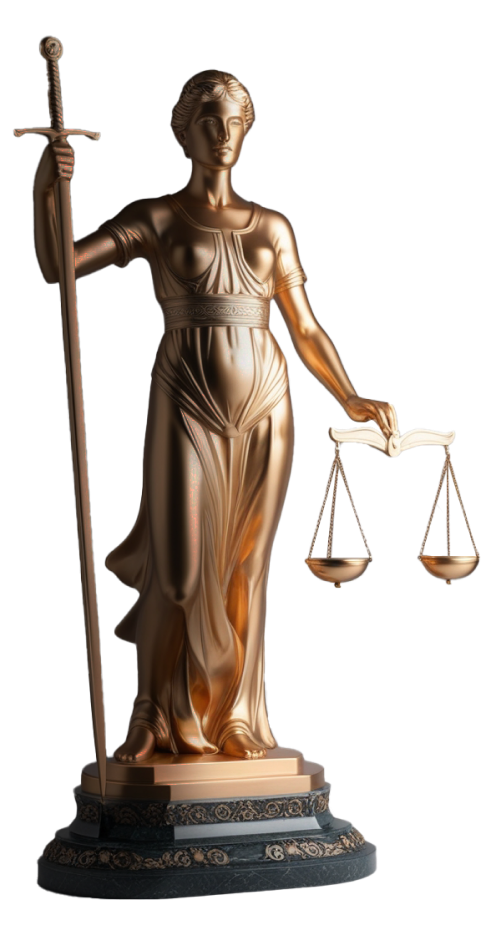 Golden statue of Lady Justice holding scales
